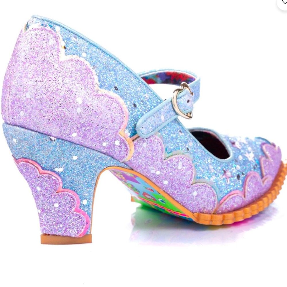 Irregular Choice 42 Shortie Bread Blue Purple Glitter Mary Jane Heels Wedding 10 - Picture 3 of 16